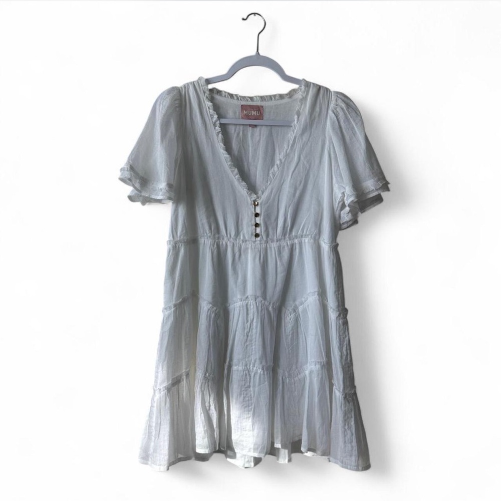 Like New! Show Me Your MuMu White Ruffled V-Neck Dress Size XS